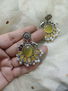 Brass Yellow Stone Earrings