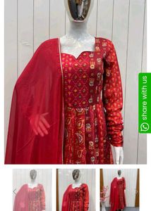 Red Printed Anarkali Kurta with dupatta