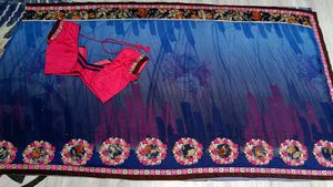 Elegant Blue &amp; Pink Embroidered Saree