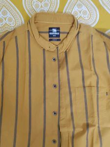 Men's Mustard Striped Casual Shirt