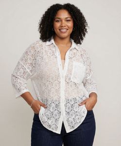 Sheer Lace Button-Up Blouse