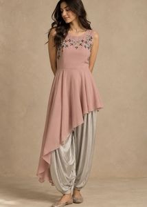 Embroidered Asymmetrical Kurta with Dhoti Pants