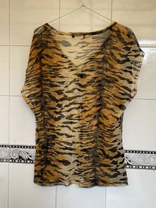 Sheer Tiger Print V-Neck Top