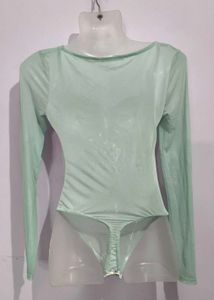 Sheer Long Sleeve Ruched Bodysuit