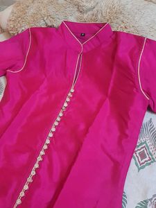 Vibrant Pink Kurta with Gold Trim