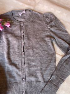 Grey Puff Sleeve Cardigan