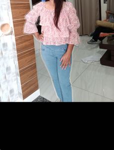 Tiered Floral Print Square Neck Top