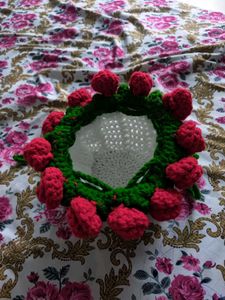 Crocheted Red Roses with White Potli bag