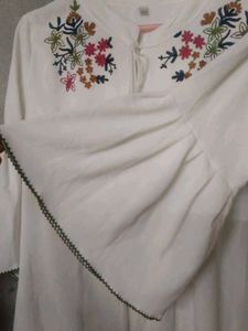 White Embroidered Bell Sleeve Top
