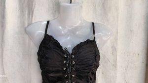 Chic Black Lace-Up Ruched Crop Top