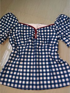 Blue Gingham Off-Shoulder Top