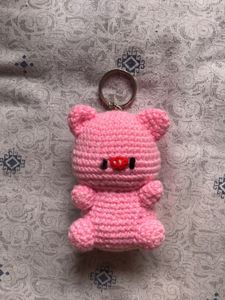Cute Pink Crochet Bear Keychain