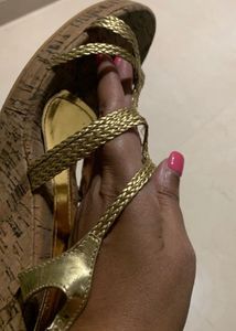 Strappy Gold Cork Wedge Sandals
