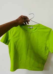 ZARA lime Green Basic Cotton T-Shirt