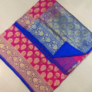 New Elegant Pink Banarasi Silk Saree with bp