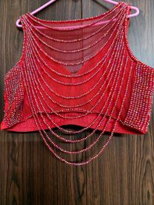 Stunning Red Beads Moti Hand Embroidered Blouse