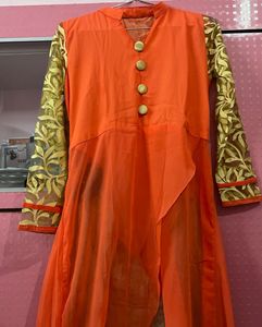Orange Kurta with Golden Sleeves