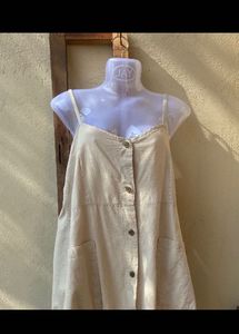Casual Beige Linen Button-Up Dress