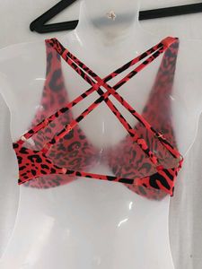 Vibrant Red Leopard Print Bikini Top