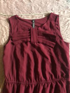 Dark Purple Dress With Pleated Bow Accent
