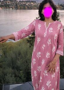 Pink Floral Print women's Long kurta