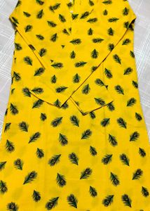 FEATHER PRINT ETHNIC YELLOW KURTA