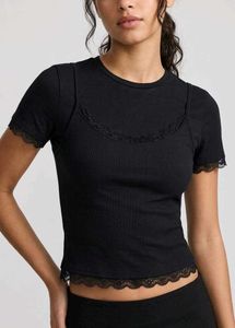 Black Lace Trimmed Two-Layer Top