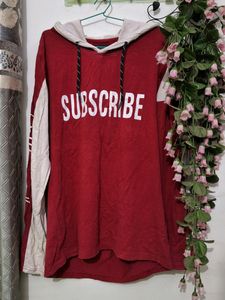 Subscribe [L] Size Printed Red Hoodie