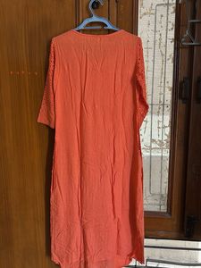 Orange Eyelet Kurta with Tassels