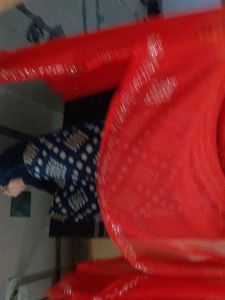 Vibrant Red Dupatta with Embellished Kurti