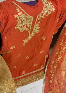 Orange Kurta Set with Golden Pants