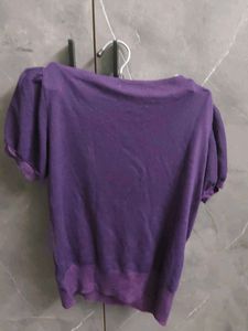 Chic Purple Ruffle Neck Top