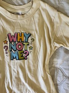 Cream Graphic fitted T-Shirt "Why Not Me?"