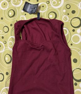 Ribbed Maroon Square Neck Tank Top