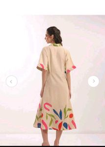 Chic Beige Abstract Print Midi Dress