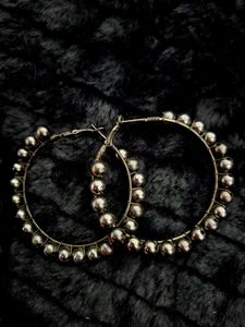 Big Hoop Earrings with Silver Beads