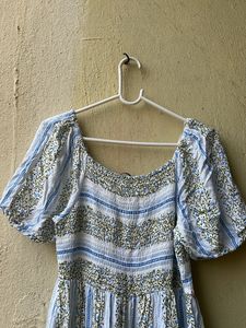 Brand New Zudio Boho Blue Floral Smocked Dress