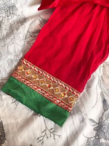 Red &amp; Green Embroidered Gown Set | SHALWAR KAMEEZ