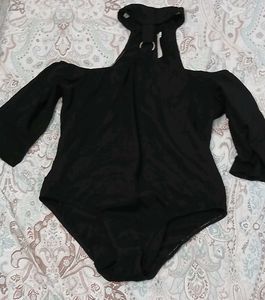 Chic Black Cold Shoulder Bodysuit