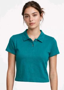 Teal Blue Cropped Polo Shirt