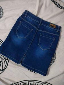Blue Denim Slit Mini Skirt