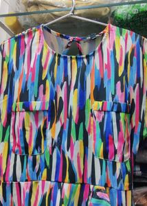 Boho Abstract Print Ruffle Dress