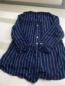 Blue Striped Button-Up Tunic Top