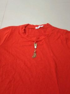 Vibrant Red Top with Gold Charm