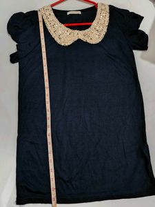 Navy Blue Top with Sequined Collar