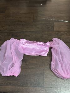 Pink Sheer Sleeve Crop Top