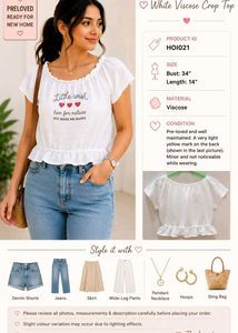 White Viscose Crop Top | Textured Ruffle Hem