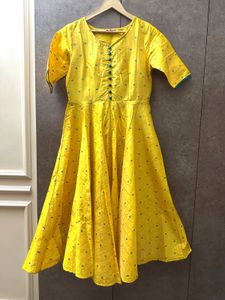 Vibrant Yellow Kurta with Blue Print