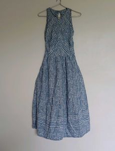 Blue Striped Sleeveless Midi Dress