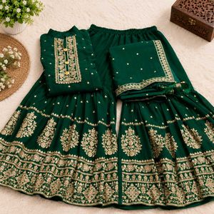 Elegant Green Embroidered Shrara suit
